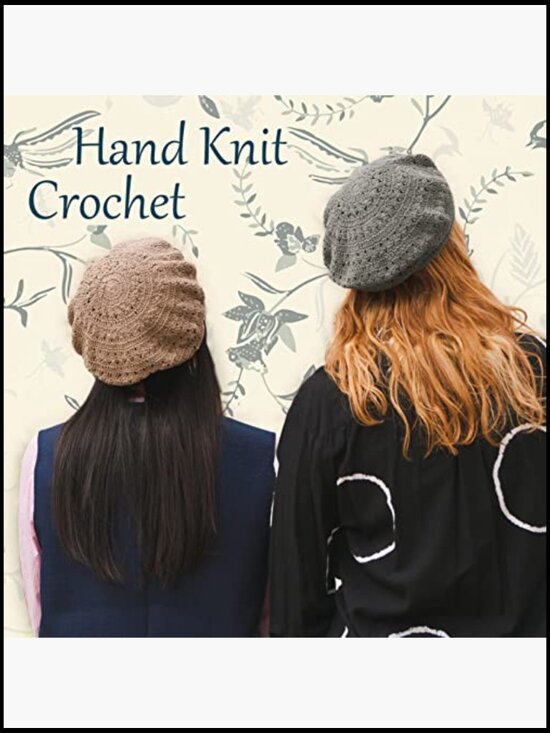 Hand Knit 100% Cotton Crochet Beret Hat - Bohemian Style Summer Beanie Unisex